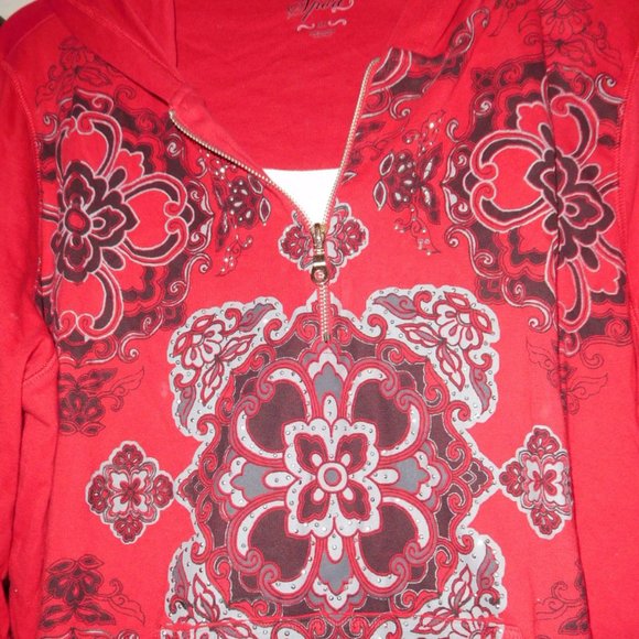 3X STYLE & CO. RED HOODED FAUX LAYER TUNIC TOP GRAHIC DESIGN - Picture 6 of 10